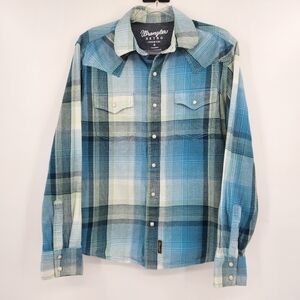 Wrangler Retro Premium Long Sleeve Button Front Shirt Mens Size Medium Turquoise